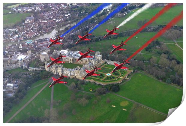 Red Arrows over Windsor Castle  Print by Oxon Images