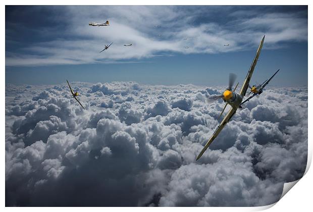  Mustangs and Messerschmits Print by Oxon Images