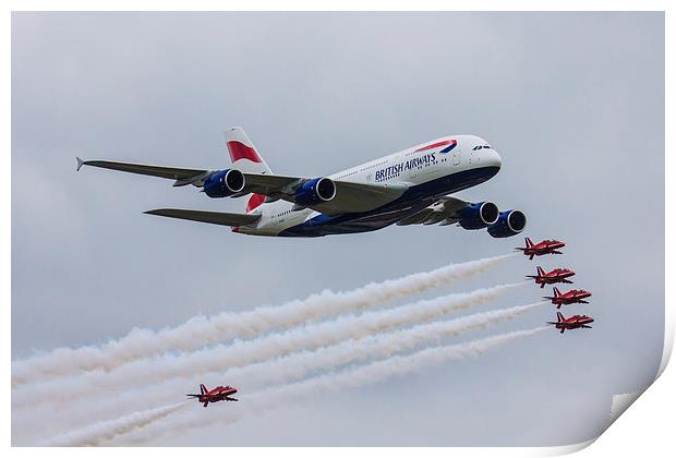  British Airways A380 Red Arrows Print by Oxon Images