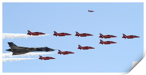  Vulcan Bomber Flypast with Red Arrows Print by Oxon Images