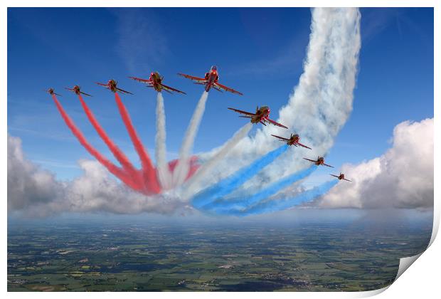 Red Arrows Smoke on Go Print by Oxon Images