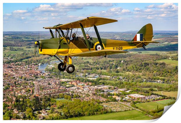 Tiger Moth Over Henley on Thames Print by Oxon Images