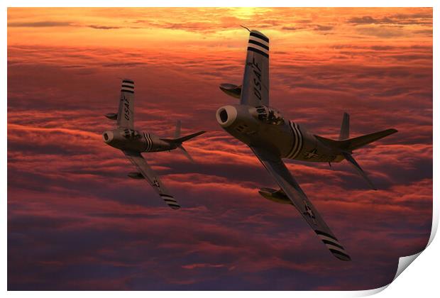 North American F86 Sunset Print by Oxon Images