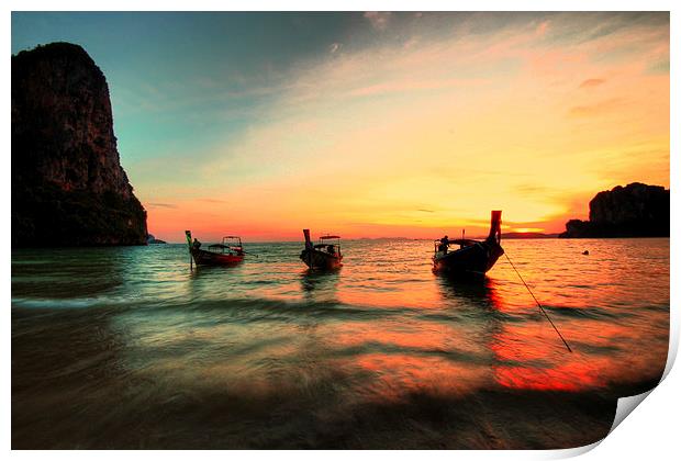  Railay Sunset and the Boats Print by Toon Photography