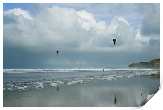 Kite Surfers atergate Bay Print by David Wilkins