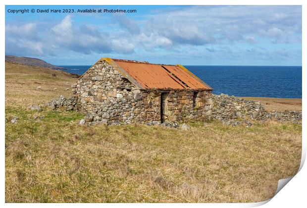 Stone Building on coast of Scotland Print by David Hare