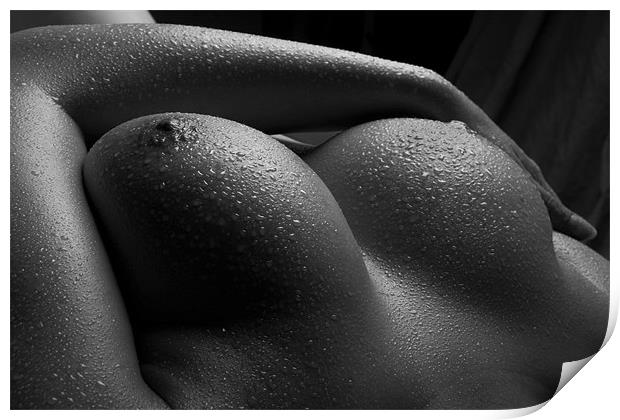 Breasts with water. Print by David Hare