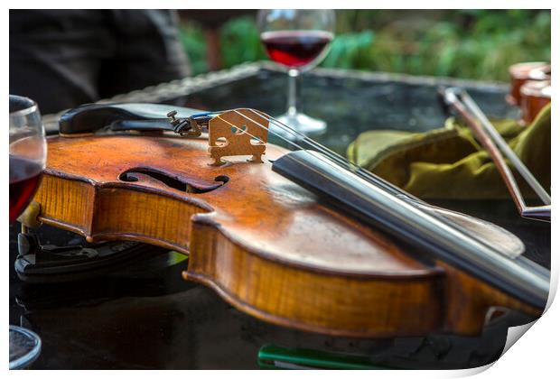 Violin with wine Print by David Hare