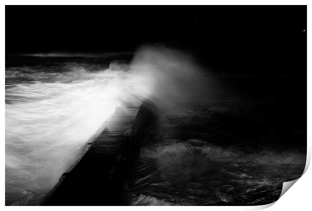 waves smashing over harbour wall Print by jon betts