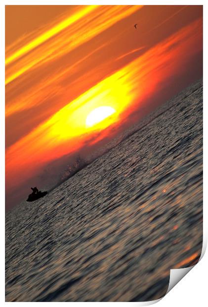 sunset jetski ride Print by nina saunders