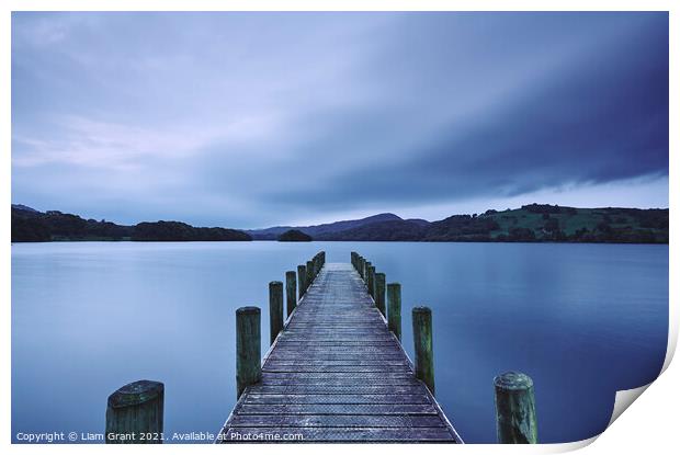 Jetty at dawn. Coniston Water, Cumbria, UK. Print by Liam Grant