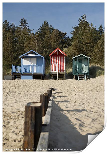 Beach huts and blue sky. Wells-next-the-sea. Print by Liam Grant