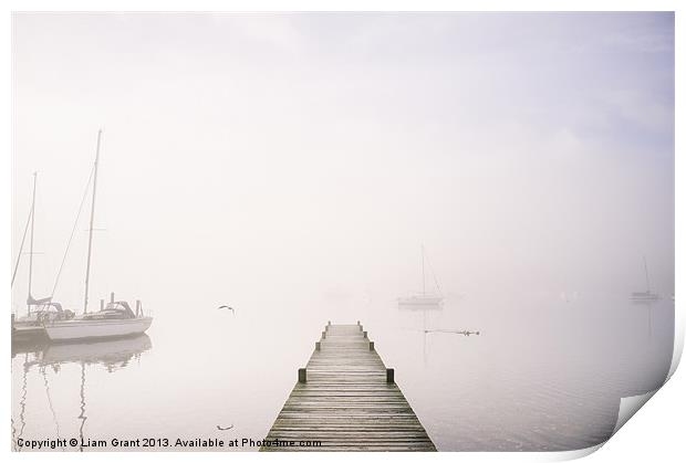 Boats in fog on Lake Windermere. Waterhead, Lake D Print by Liam Grant
