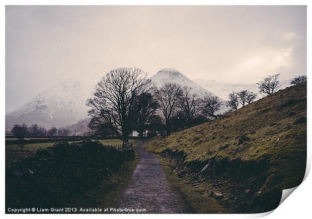 Snowing. Footpath to farmhouse. Brothers Water, La Print by Liam Grant