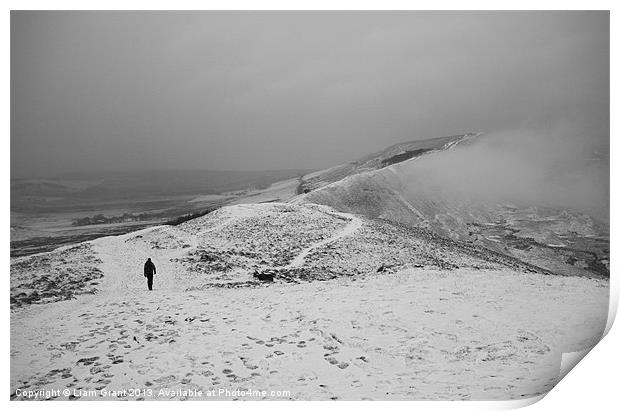 Walking Mam Tor in the snow Print by Liam Grant