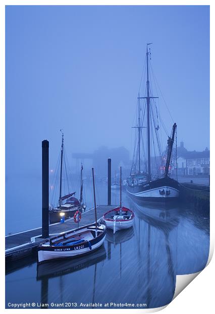 Fog over harbour at dawn, Wells-next-the-sea. Print by Liam Grant