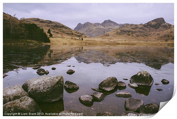 Frozen Blea Tarn and Langdale Pikes. Lake District Print by Liam Grant