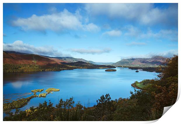 View over Derwent Water to Keswick. Print by Liam Grant