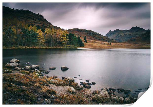 Clouds over Blea Tarn with Langdale Pikes beyond. Print by Liam Grant