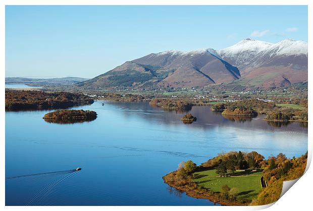 View from over Derwent Water to Keswick and Skidda Print by Liam Grant