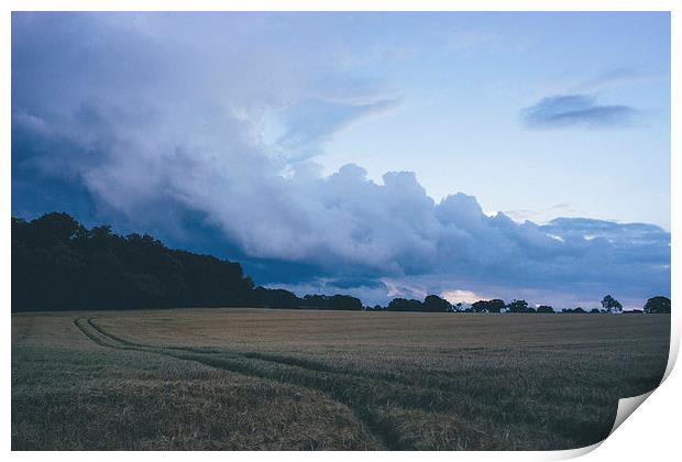 Evening thunder storm and clouds over rural scene. Print by Liam Grant