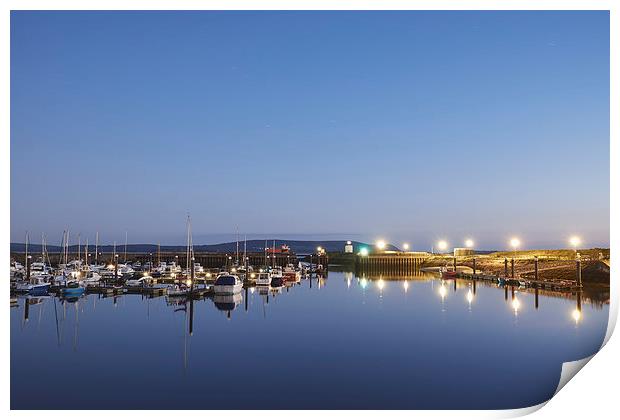 Burry Port harbour and lighthouse at night. Wales, Print by Liam Grant