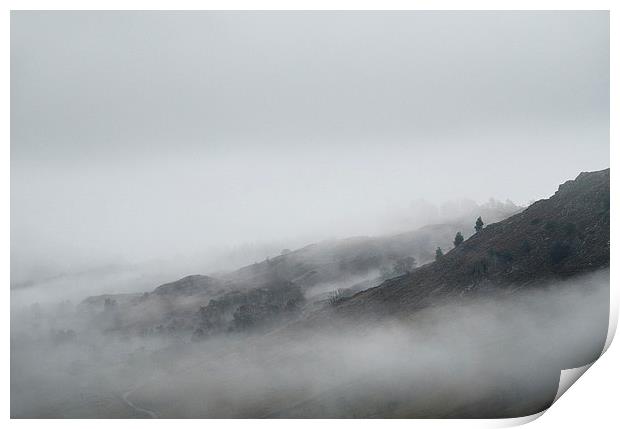 Rain clouds on the mountainside. Little Langdale,  Print by Liam Grant