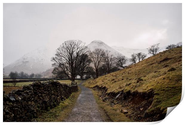 Snow blizzard and footpath to a remote cottage. Cu Print by Liam Grant