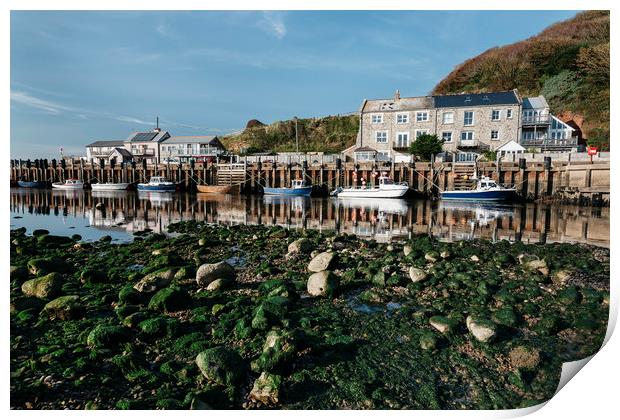 Boats moored in the harbour at Seaton. Devon, UK. Print by Liam Grant