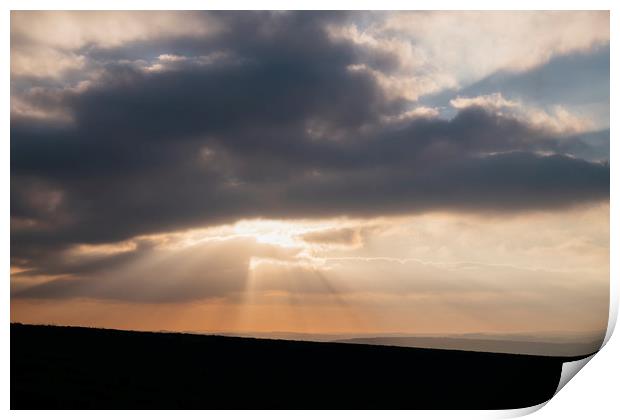 Sunset through storm clouds. Beeley Moor, Derbyshi Print by Liam Grant