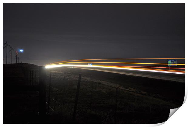 I-70 night lights Print by Coralena Watts
