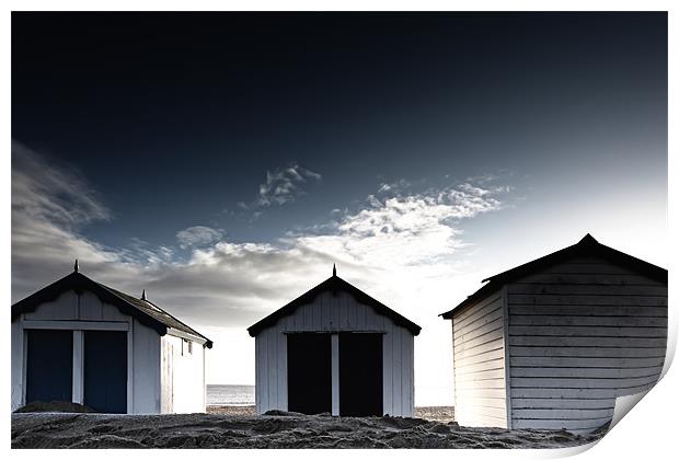 Southwold beach huts in winter Print by Simon Wrigglesworth