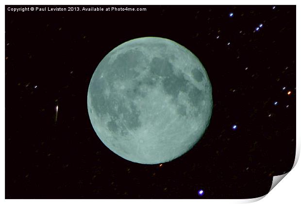 Blue Moon & Perseid Meteor Print by Paul Leviston