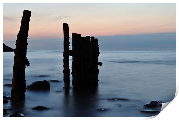 Groynes on Lynmouth Beach  Print by graham young