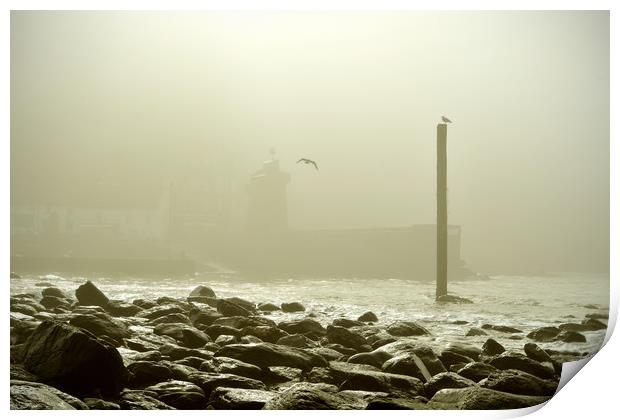 Lynmouth Harbour in a Sea Mist Print by graham young