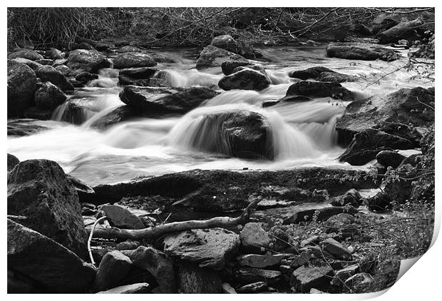 a rocky stream on exmoor b+w Print by graham young