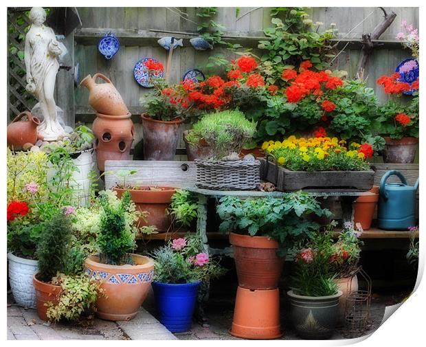 A Cottage Courtyard Garden (Tight Crop) Print by graham young