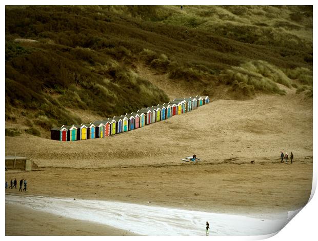 Colourful Beach huts on Saunton Sands  Print by graham young