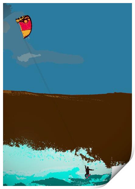 Kite Surfer at Woolacombe (posterised) Print by graham young