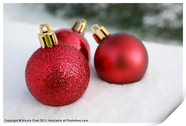 Red Christmas Baubles Print by Nicola Clark