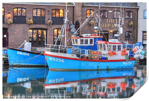 Fishing Boats at Dusk Print by Nicola Clark