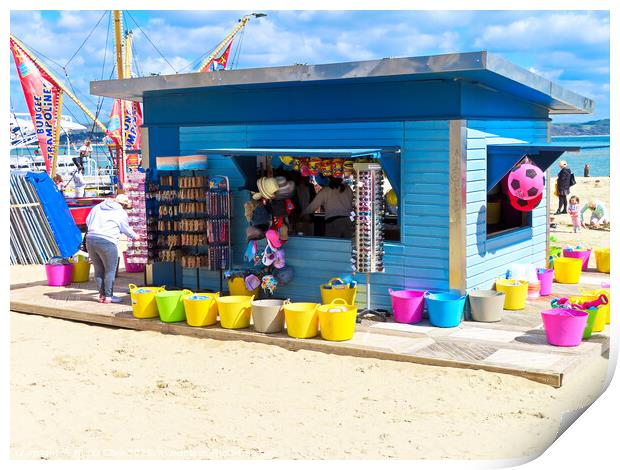 Colourful Seaside Kiosk Print by Nicola Clark