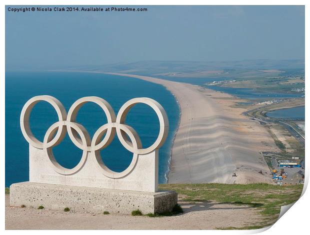 Chesil Beach and Olympic Rings Print by Nicola Clark