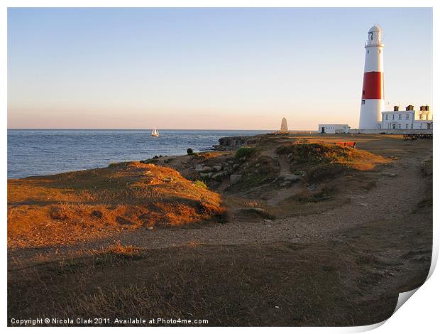 Portland Bill Lighthouse at Dusk Print by Nicola Clark