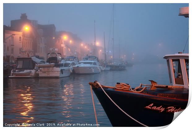 Boats In The Fog Print by Nicola Clark