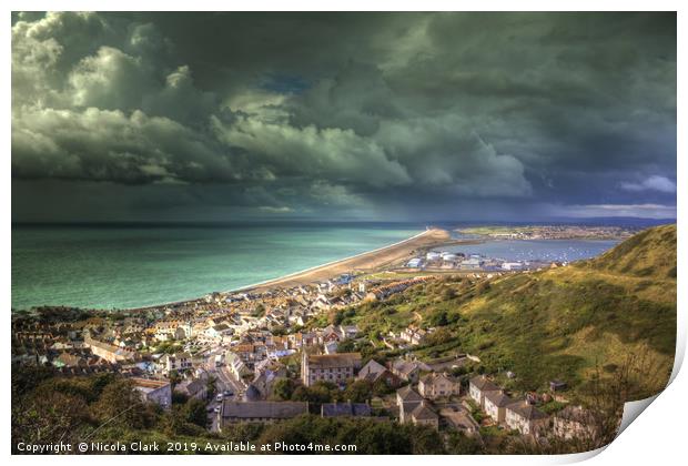 Storm Clouds Over Chesil Beach Print by Nicola Clark