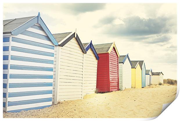 Sunny southwold - Beach huts Print by Vicki Huckle
