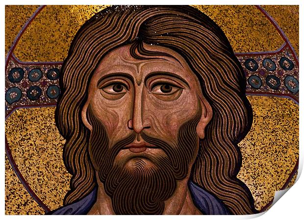 Christ mosaic, Cefalu Cathedral, Sicily Print by Raymond Gilbert