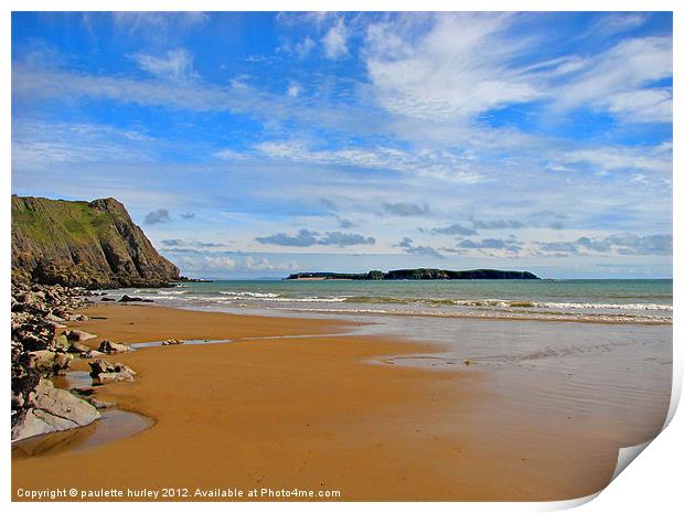 Lydstep Beach.Caldey Island. Print by paulette hurley