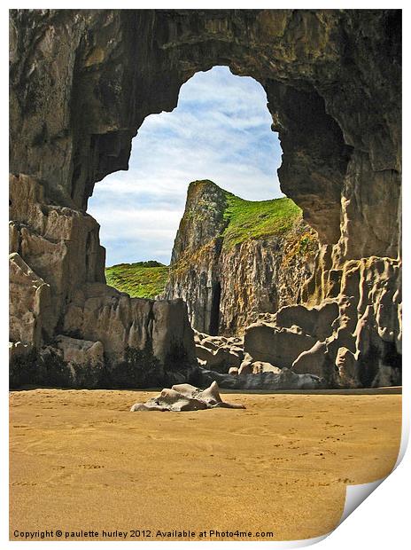 Lydstep Cavern's.Pembrokeshire. Print by paulette hurley